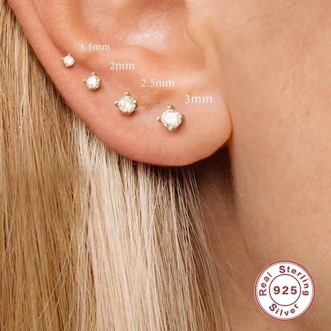 925 Sterling Zilveren Zirkonia Labret Stud Kraakbeen Oorbel Klauwzetting Platte Achterkant Piercing Sieraden Voor Dames