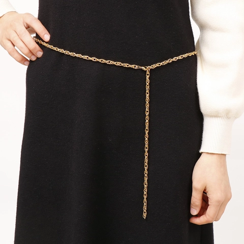 Goldfarbenes Edelstahl Seilkette Taillengürtel Für Damen Sexy Körperschmuck Zubehör Einfache Twist Link Verstellbar