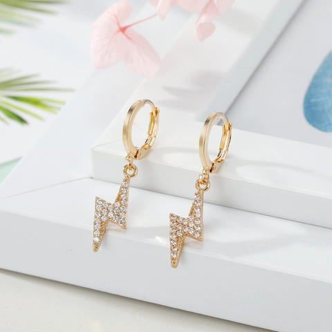 Kupfer Mikro Pave Zirkonia Mini Hoop Ohrhänger Stern Kreuz Blitz Formen Schicker Modeschmuck Für Damen