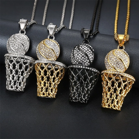 Hip Hop Basketball Korb Anhänger Halskette Edelstahl Mit Strass Sportlicher Schmuck Für Herren Damen