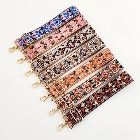 Wide Shoulder Strap Ethnic Floral Embroidery Polyester Cotton Adjustable Replacement Bag Crossbody Handbag Belt Bohemian Vintage For Women
