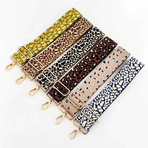 Adjustable Replacement Bag Strap Leopard Animal Print Jacquard Wide Thick Cotton Polyester Shoulder Crossbody Accessory