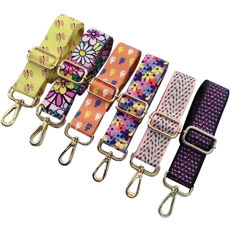 Wide Bag Strap Adjustable Replacement Ethnic Pattern Floral Geometric Polyester With Metal Buckle For Crossbody Shoulder Bags