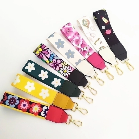 Floral Bag Strap Short Handbag Handle Replacement Polyester Webbing PU Leather Metal Buckle Space Printed Accessory