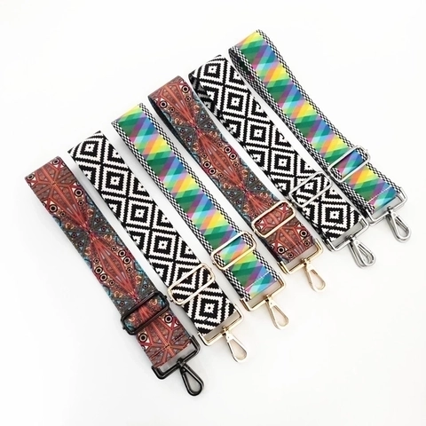 Verstellbarer Breiter Taschengurt Ethno-Stil Polyester Webband Schultergurt Crossbody Riemen Mit Metallschnallen