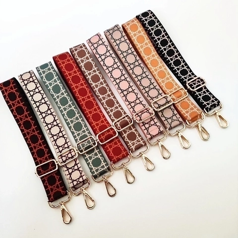 Adjustable Wide Shoulder Strap For Bags Polyester Cotton Replacement Crossbody Belt Geometric Pattern Metal Hooks