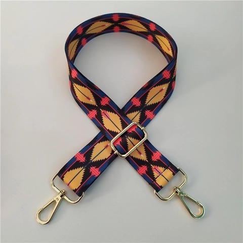 Adjustable Bag Strap Replacement Wide Woven Polyester Ethnic Bohemian Pattern Shoulder Crossbody Belt With Metal Buckles