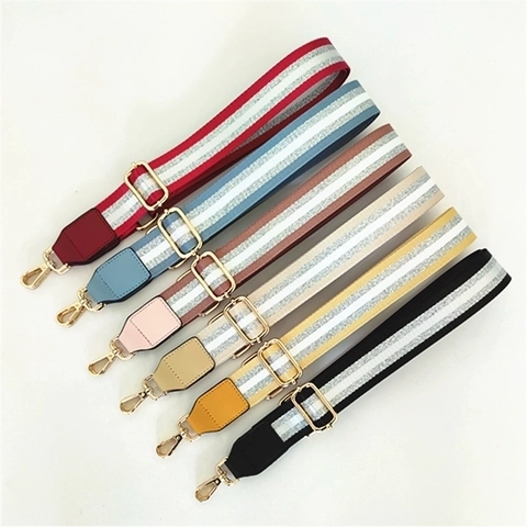 Replacement Wide Shoulder Strap Adjustable Striped Polyester Webbing PU Leather Metal Clasp For Crossbody Bag Shimmer
