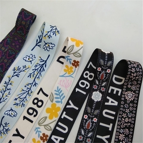 Adjustable Wide Bag Shoulder Strap Replacement Floral Ethnic Print Webbing With Gold Metal Buckles For Handbags