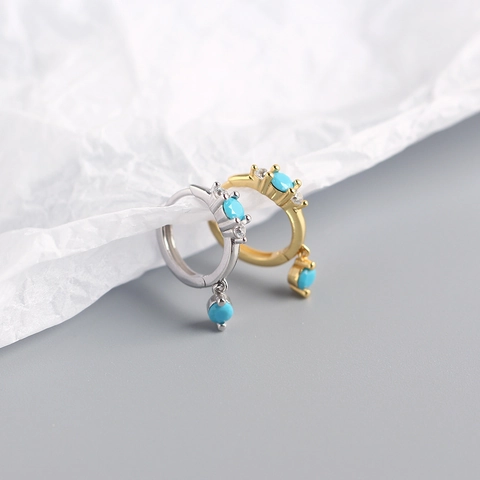 Pendientes De Aro Plata Ley 925 Con Amuletos Turquesa Zirconia Cúbica Joyería Bohemia Para Mujeres