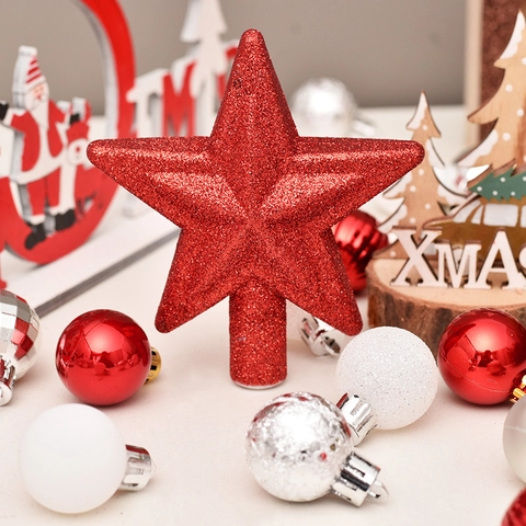 Christmas Ball Ornaments Tree Topper Star Shatterproof Plastic Holiday Party Decor Glitter Matte Glossy Texture
