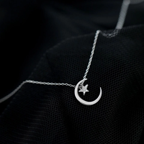 925 Sterling Silver Moon Star Pendant Necklace Cubic Zirconia Dainty Minimalist Jewelry Gifts For Women