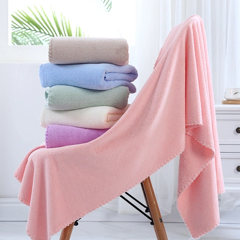 Coral Fleece Bath Towel Thickened Absorbent Quick Dry Scalloped Edge Soft Wrap For Adult Spa Home