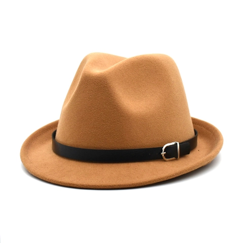 Chapeau Fedora Classique En Feutre De Laine Avec Bande En Cuir Boucle Métallique Style Britannique Vintage Pour Hommes Femmes