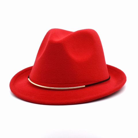 Vintage Fedora Hat Woolen Felt With Gold Metal Bar Trim British Style Jazz Cap For Men Women