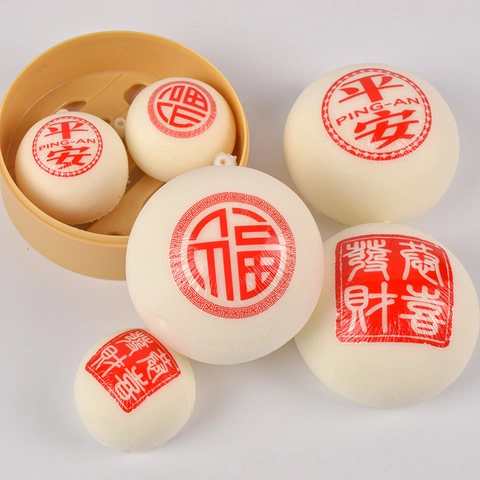 Simulation Bun Steamed Bread Squishy Toy Slow Rebound PU Foam Chinese Auspicious Characters Stress Relief Desk Ornament