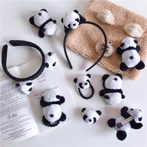 Cute Panda Plush Hair Accessories Cartoon Animal Headband Hair Ties Clips Brooch For Women Girls Hair Styling Fabric