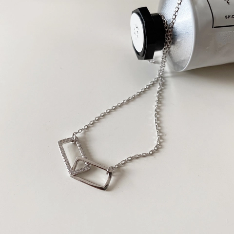 Collana Con Pendente A Doppio Rettangolo Intrecciato Argento Sterling 925 Zirconia Cubica Gioielli Minimalisti Geometrici Donna