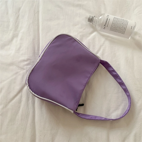 Women Nylon Underarm Hobo Bag Contrast Piping Letter Print Casual Lightweight Shoulder Handbag Zipper Closure