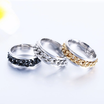 Anillo Spinner de Cadena Giratoria de Acero de Titanio para Hombre Mujer Hip Hop Punk Anillo Abrebotellas Joyería Anti estrés