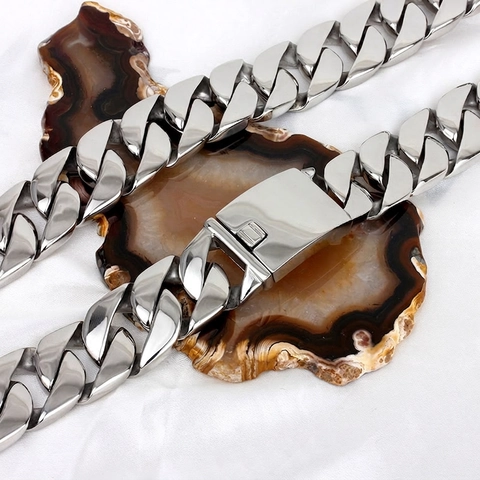 Collar De Cadena De Eslabones Cubanos Acero Inoxidable Pesado Ancho Hip Hop Punk Estilo Para Hombres Joyería Industrial