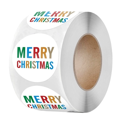 Merry Christmas Stickers Round Colorful Roll Self Adhesive Labels For Holiday Gift Wrapping Envelope Sealing Paper
