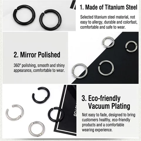 Minimalist Round Hoop Earrings 304 Stainless Steel Non Pierced Ear Clips Polished Punk Jewelry Unisex