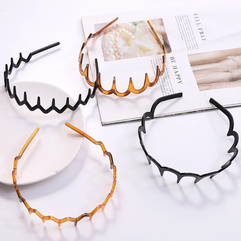 Toothed Wavy Headband Plastic Anti Slip Hair Hoop For Women Men Face Washing Leopard Tortoise Shell Style