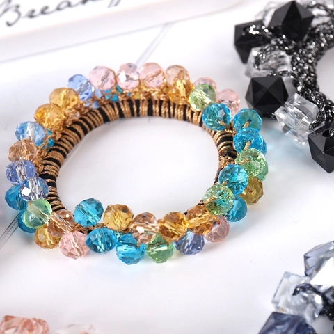 Elegant Hair Ties With Faux Artificial Pearls And Rhinestones Crystal Beads Elastic Ponytail Holder Korean Style For Women Girls