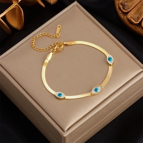 Evil Eye Armband 18K Vergoldet Edelstahl Emaille Schlangenkette Vintage Bohemian Mode Für Damen Verstellbar