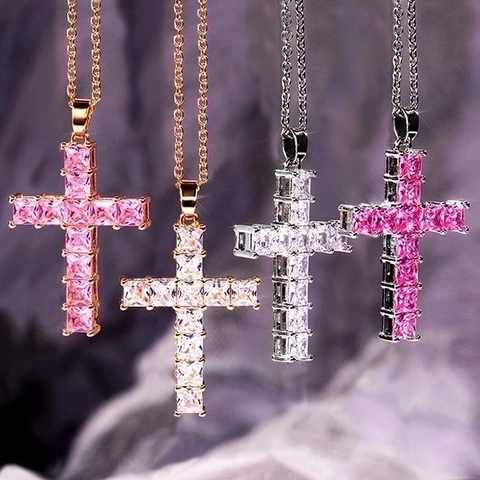 Collana Con Pendente A Croce Rame Zirconia Cubica Quadrata Scintillante Hip Hop Gioielli Alla Moda Per Donna Uomo Placcato Oro