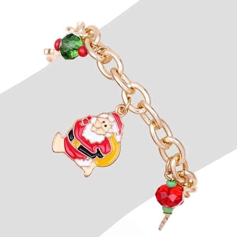 Christmas Charm Bracelet Alloy Gold Plated Santa Claus Reindeer Tree Festive Jewelry Holiday Gift For Women