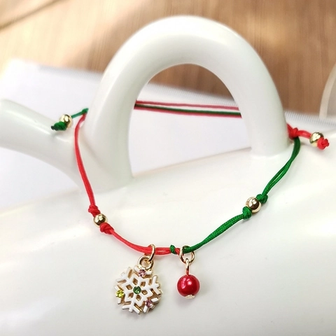 Pulsera Trenzada De Navidad Aleación Esmalte Papá Noel Reno Copo De Nieve Ajustable Rojo Verde Joyería Para Niños Niñas