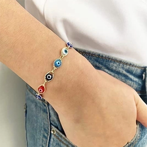 Evil Eye Armband Kupfer Emaille Glücksbringer Türkisches Amulett Boho Schmuck Für Damen Und Herren Verstellbar