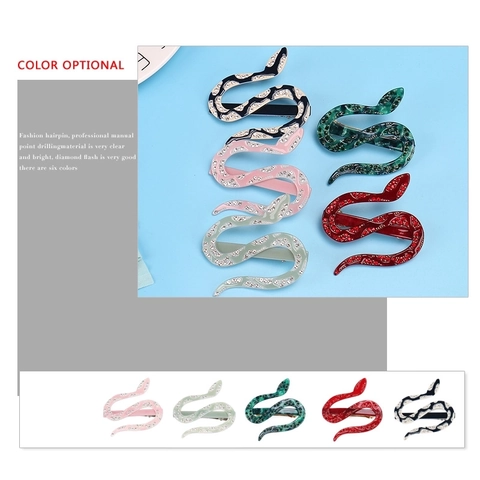Snake Shaped Hair Clip Acetate Rhinestone Barrette Unique Animal Design Hairpin Fashion Headwear Women Styling Accessory