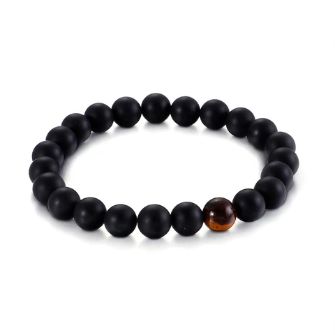 Natural Tiger Eye And Matte Black Agate Beaded Bracelet Elastic Retro Ethnic Style Unisex Zen Stone Jewelry