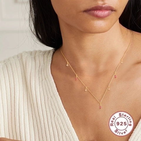 Collier En Argent Sterling 925 Pendentif Rectangle En Zircone Bijoux De Mode Minimalistes Élégants Géométriques Pour Femmes