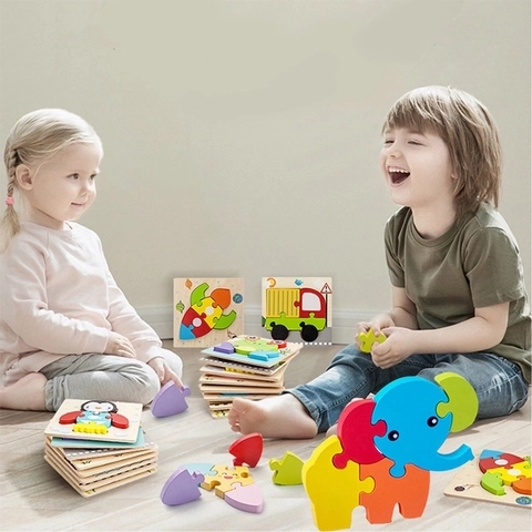 Wooden 3D Puzzle Montessori Educational Learning Toy Cartoon Animal Vehicle Logic Training Fine Motor Skills Toddlers Kids