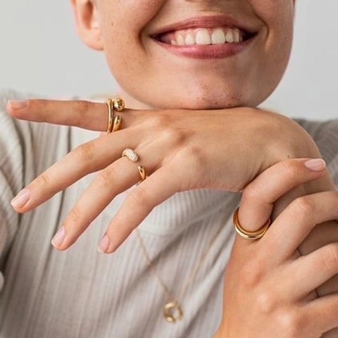 Moderne Roestvrijstalen Open Ring Voor Dames Minimalistisch Verstelbaar Geometrisch Goud Strass Vingerring Sieraden