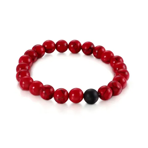 Matte Black Agate Red Turquoise Beaded Bracelet Elastic Stretch Natural Stone Minimalist Zen Jewelry For Men Women Unisex