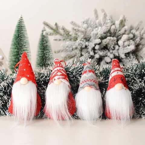 Ornements Suspendus Gnome De Noël Tricotés Tomte Suédois Poupée Sans Visage Pour Décoration De Sapin Style Nordique Fait Main Peluche