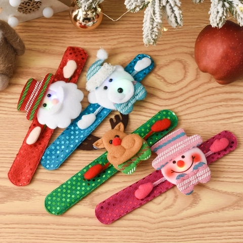 Braccialetti Slap Natalizi in Peluche Fasce Slap Con Luce LED Babbo Natale Renna Pupazzo di Neve Accessori per Feste Natalizie per Bambini