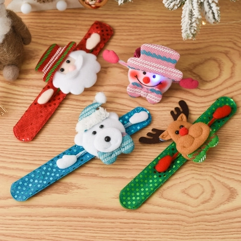 Kerst Klaparmbanden LED Verlichting Pluche Pailletten Kerstman Sneeuwpop Rendier Armband Feestartikelen Voor Kinderen