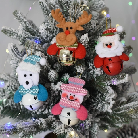 Campanelle Di Natale Appese In Tessuto Peluche Babbo Natale Renna Pupazzo Di Neve Orso Con Campana In Metallo Per Albero