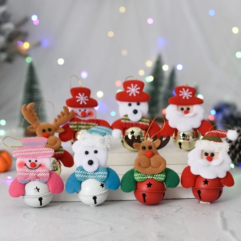 Campanelle Di Natale Appese In Tessuto Peluche Babbo Natale Renna Pupazzo Di Neve Orso Con Campana In Metallo Per Albero