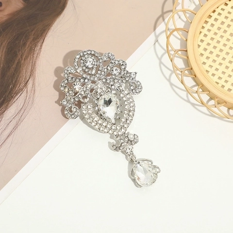 Vintage Waterdrop Rhinestone Brooch For Women Luxury Alloy Crystal Bowknot Faux Artificial Pearl Corsage Elegant Retro Hollow Jewelry