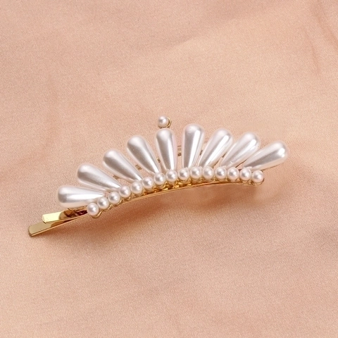 Elegant Faux Artificial Pearl Hair Clips Alloy Rhinestone Crown Flower Barrettes Korean Style Hairpins For Women And Girls