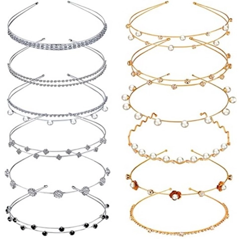 Ensemble de Serre-Tête en Strass et Perle Artificielle Style Coréen pour Femmes Alliage Or Argent Fin Cerceau de Cheveux Élégant Accessoires de Cheveux Mariage Fête