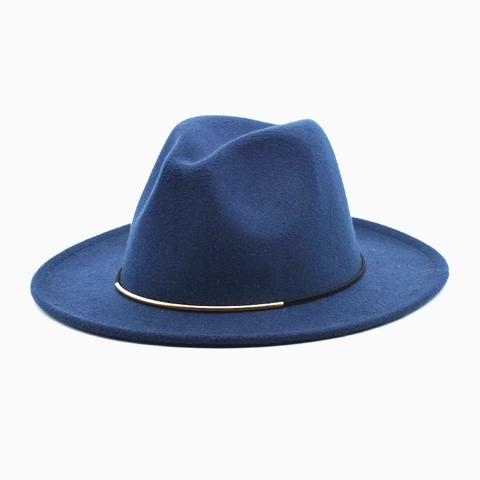 Vintage Woolen Fedora Hat Wide Brim Jazz Cap With Gold Metal Decor Band For Women Men Solid Color Travel Sunshade
