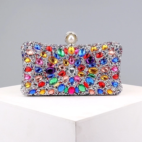 Rhinestone Evening Clutch Bag Crystal Artificial Pearl Buckle Hard Shell Metal Frame Party Wedding Formal Banquet Purse For Women